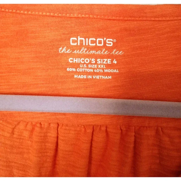 Chico's The Ultimate Tee Orange Short Sleeve V-Neck Top Sz 4 or XXL - Picture 2 of 3